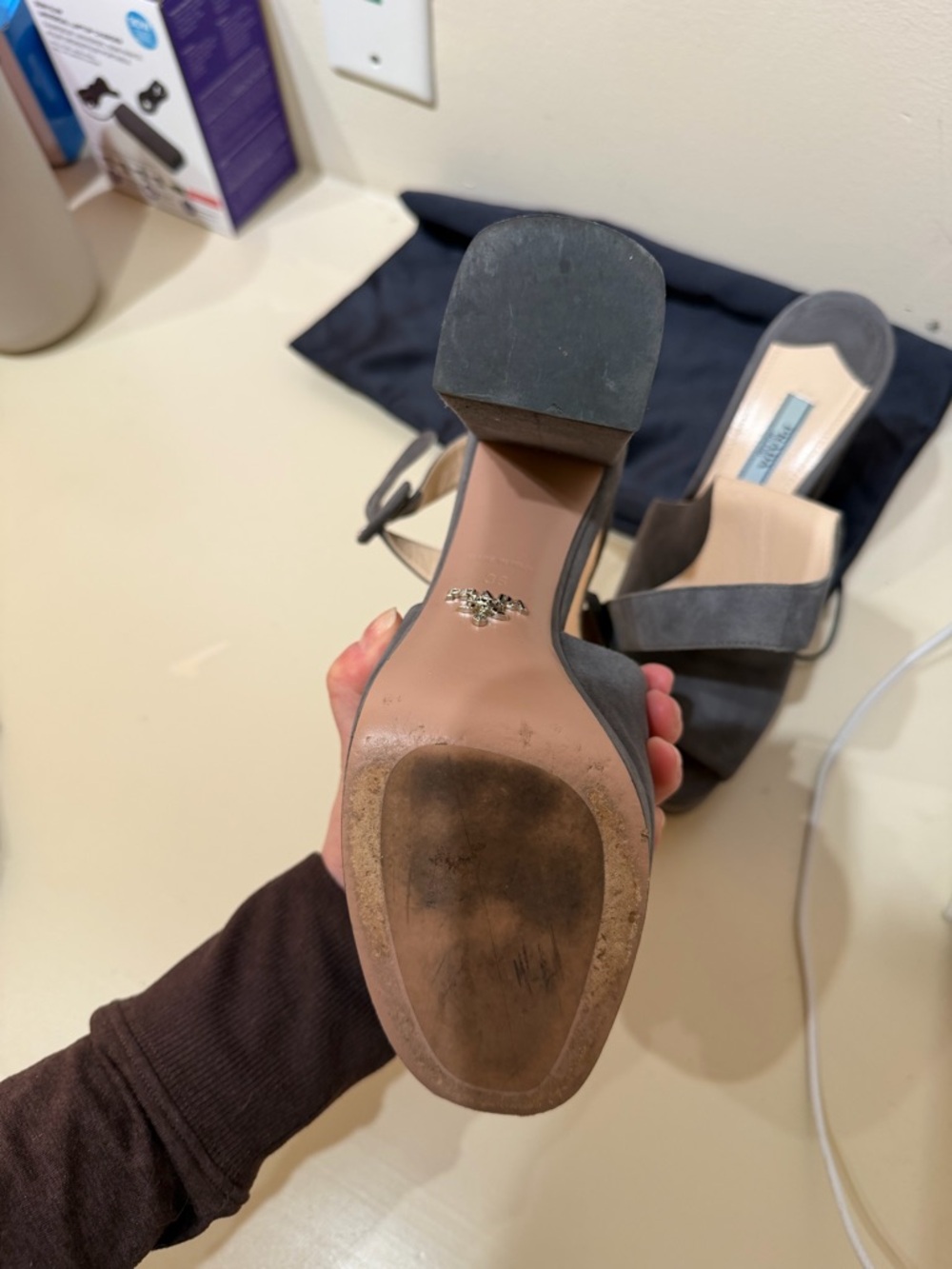 Prada Charcoal Suede Platform Sandal with Buckle Ankle Strap - Picture 7 of 10